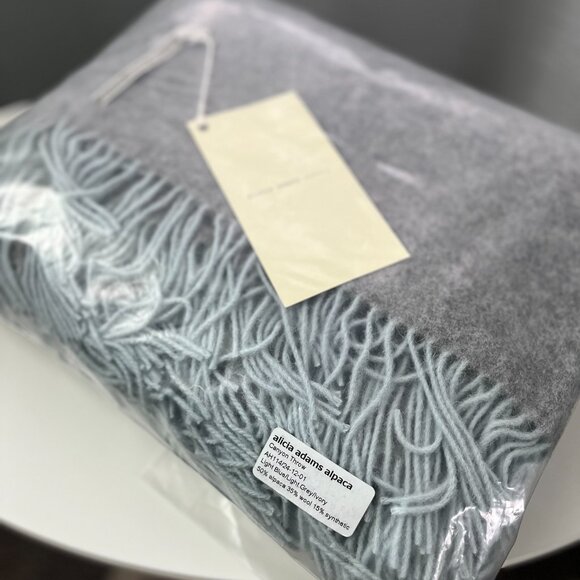 Alicia Adams Alpaca Wool Luxury Canyon Throw in Light Blue/Light Grey/Ivory - Picture 9 of 9
